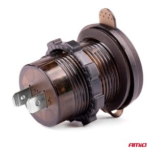 Vodoodporen polnilnik za telefon z digitalnim voltmetrom USB + USB C 12/24V MOD-07