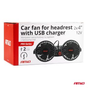 Avtomobilski ventilator za vzglavnik z USB polnilnikom 2x4" 12V