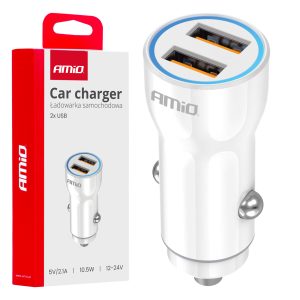 Avtomobilski polnilnik 2x USB-A 12/24V AMiO-03879