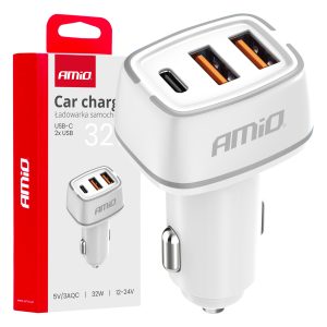 Avtomobilski polnilnik 2x USB-A + USB-C 32W 12/24V AMiO-03890