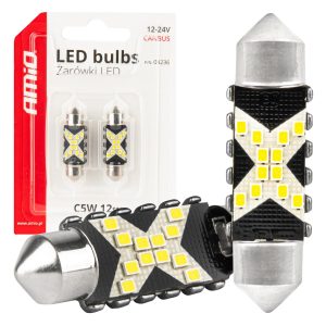 LED Canbus žarnice 12SMD Festoon C5W 2016 36mm bele 12/24V AMIO-04236