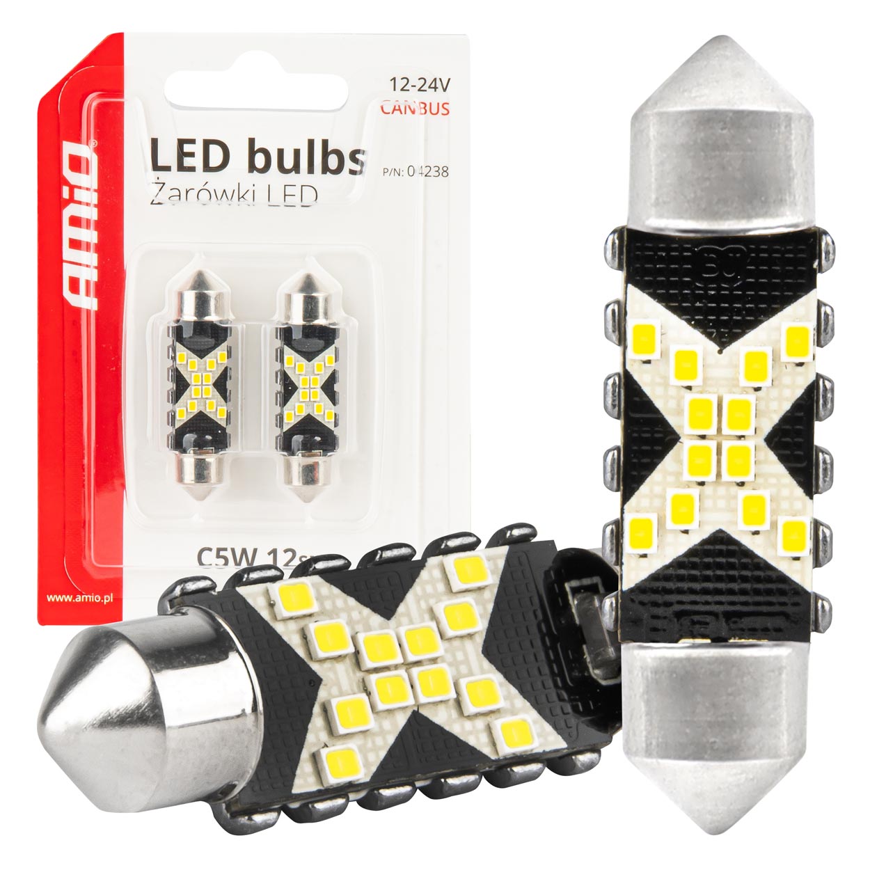 LED Canbus žarnice 12SMD Festoon C5W 2016 41 mm bele 12/24V AMIO-04238