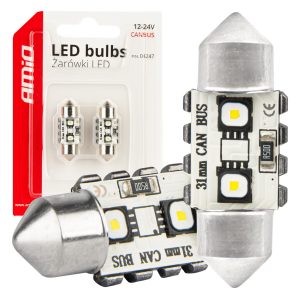 LED Canbus žarnice 12SMD Festoon C5W 3838 31 mm bele 12/24V AMIO-04247