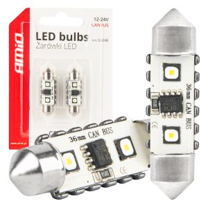 LED CANBUS žarnice 12SMD Festoon C5W 3838 36mm Bele 12/24V AMIO-04248