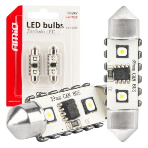 LED Canbus žarnice 12SMD Festoon C5W 3838 39 mm bele 12/24V AMIO-04249
