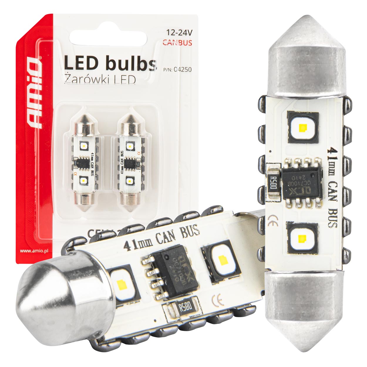 LED Canbus žarnice 12SMD Festoon C5W 3838 41 mm bele 12/24V AMIO-04250