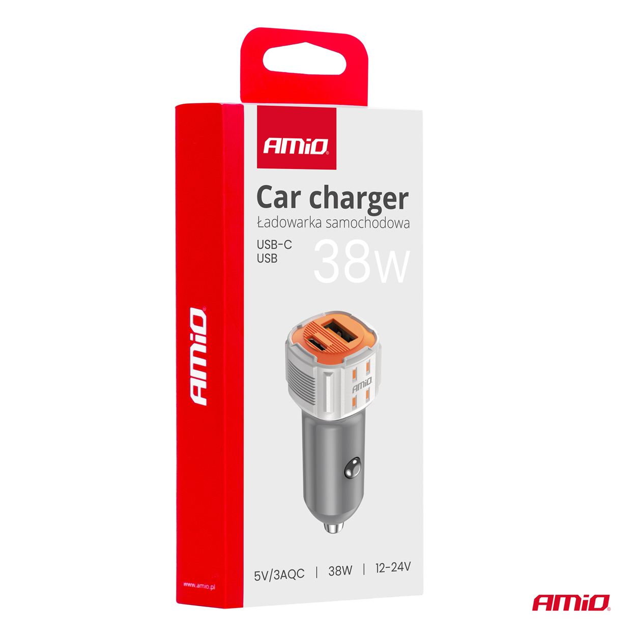 Avtomobilski polnilnik USB-A + USB-C 38W 12/24V AMiO-03883 - slika 5