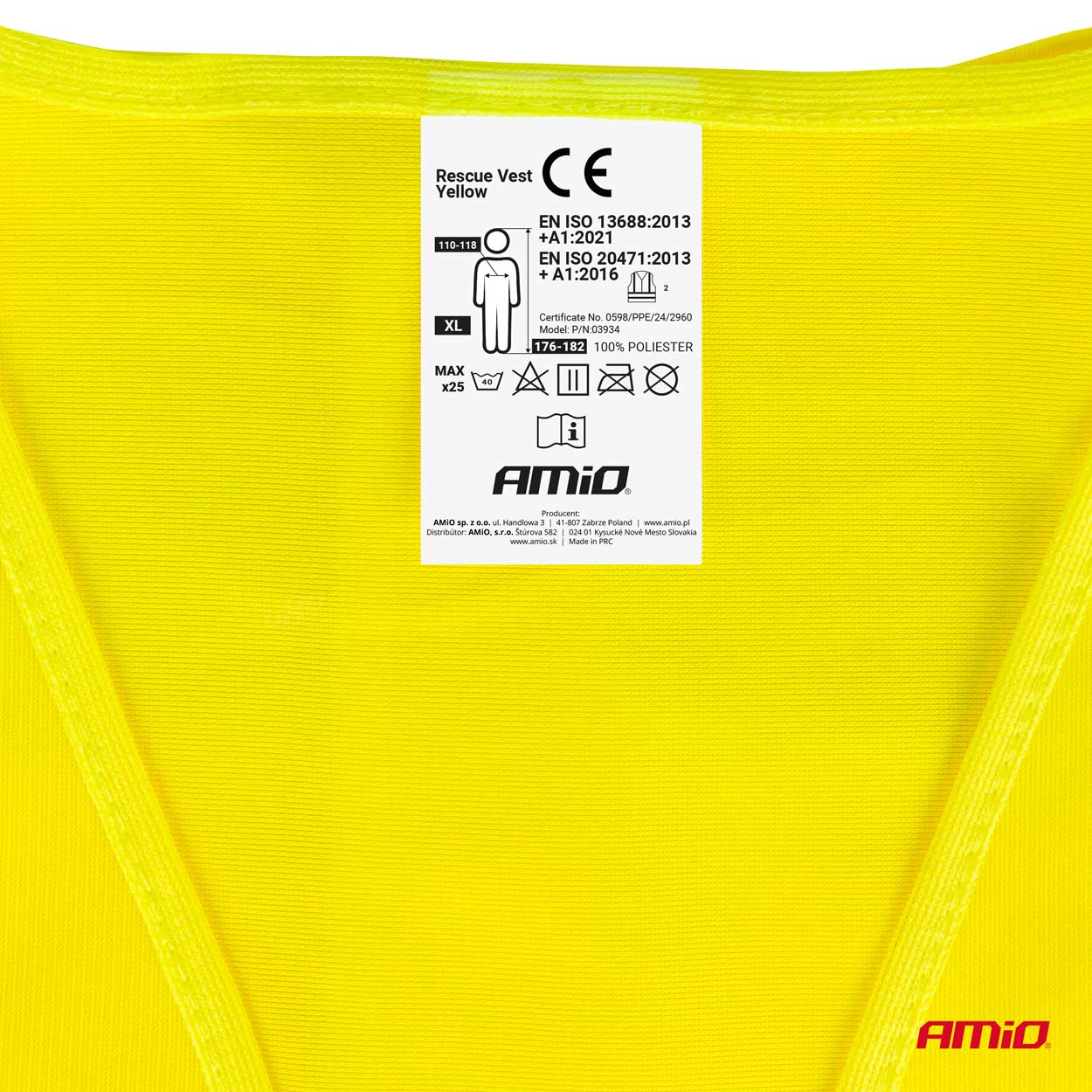 Varnostni jopič XL rumene barve s certifikatom AMIO-03934 - slika 3