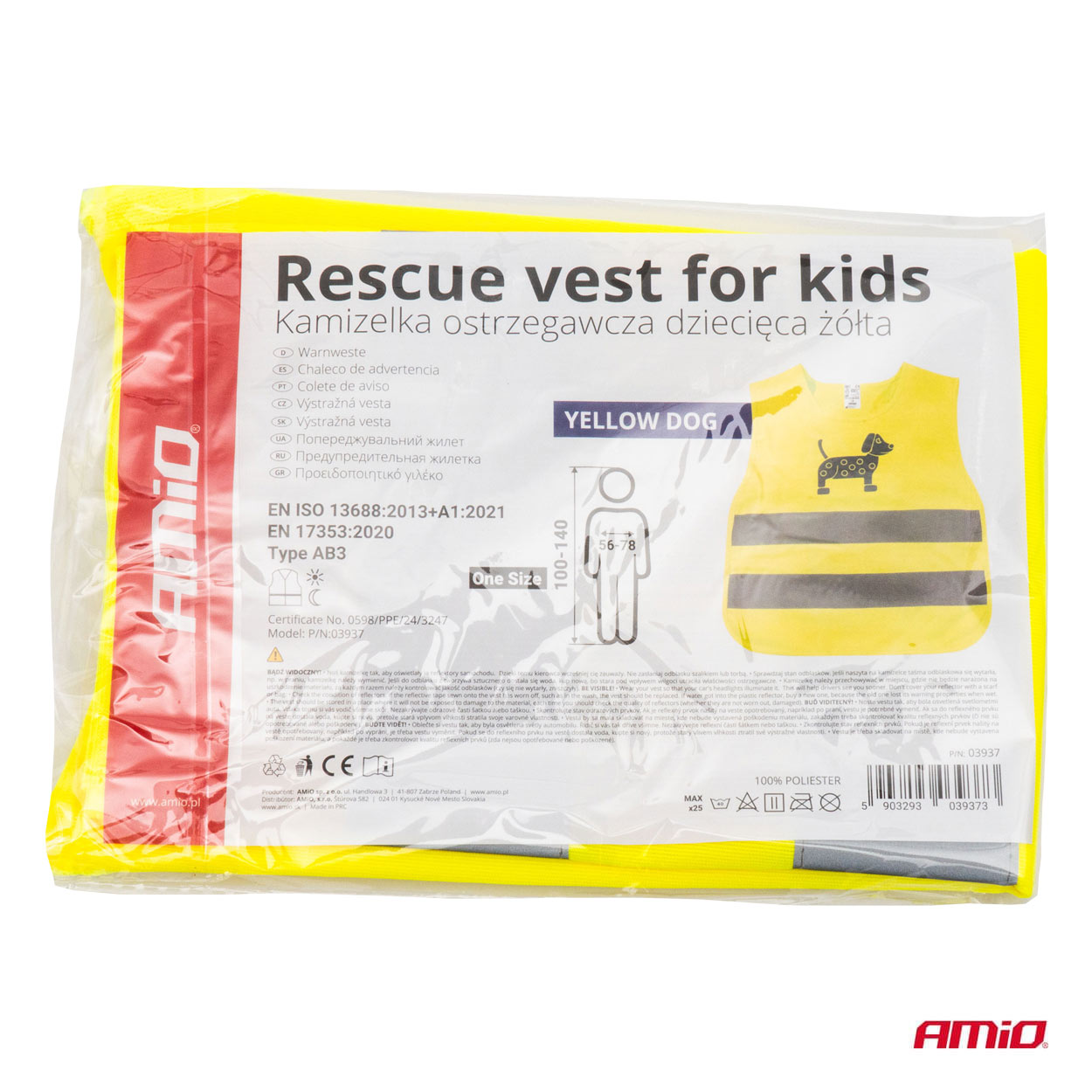 Varnostni jopič za otroke rumene barve s certifikatom DOG AMIO-03937 - slika 5