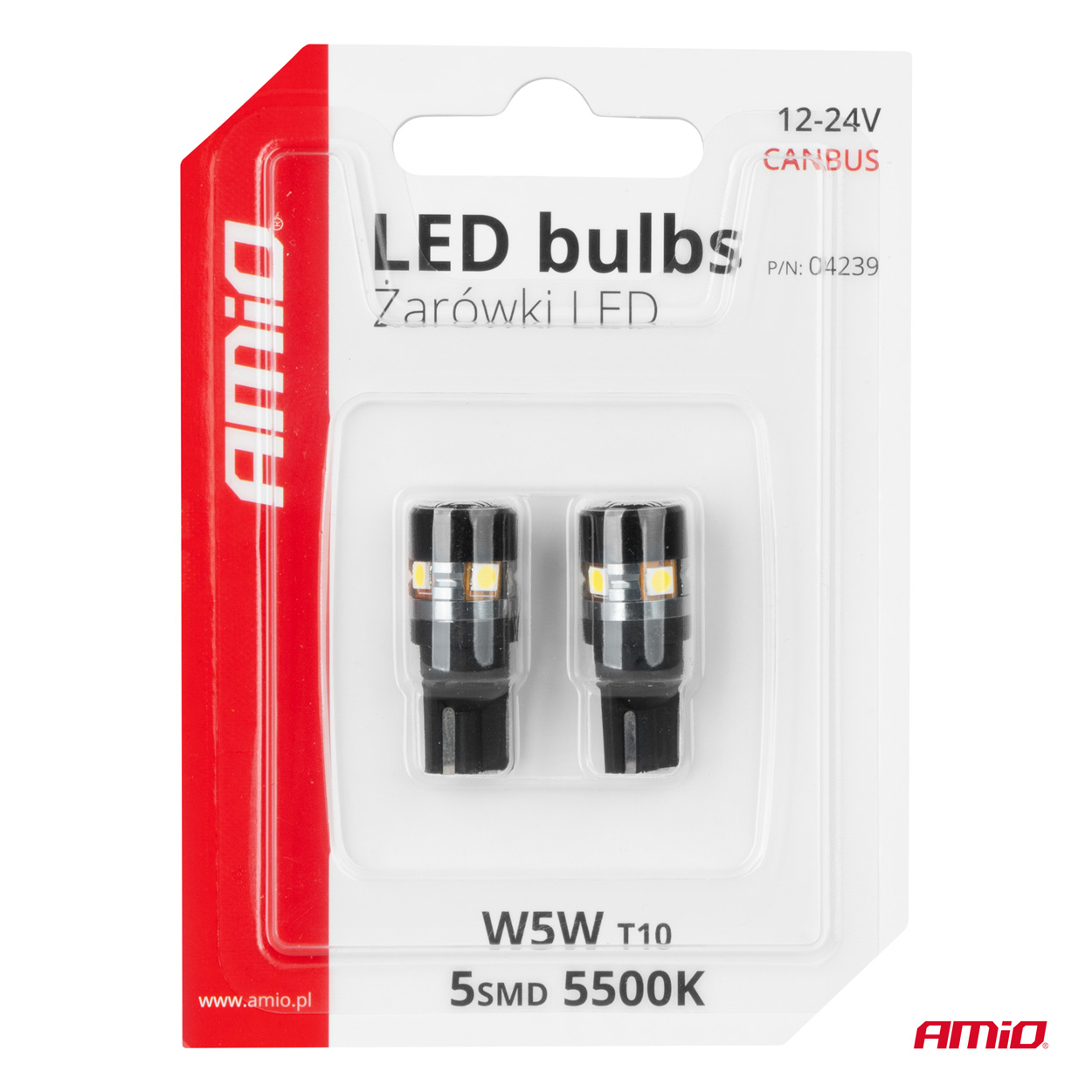 LED žarnice Canbus T10 W5W 5SMD 3030 bele 12V 24V AMIO-04239 - slika 5
