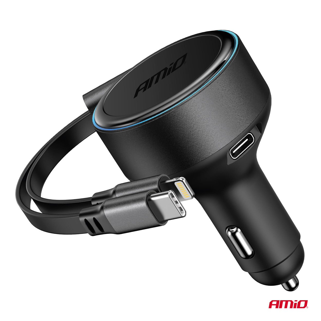 Zložljiv avtomobilski polnilnik C kabel + kabel Lightning + USB C vhod 12/24V 60W AMIO-04370 - slika 3