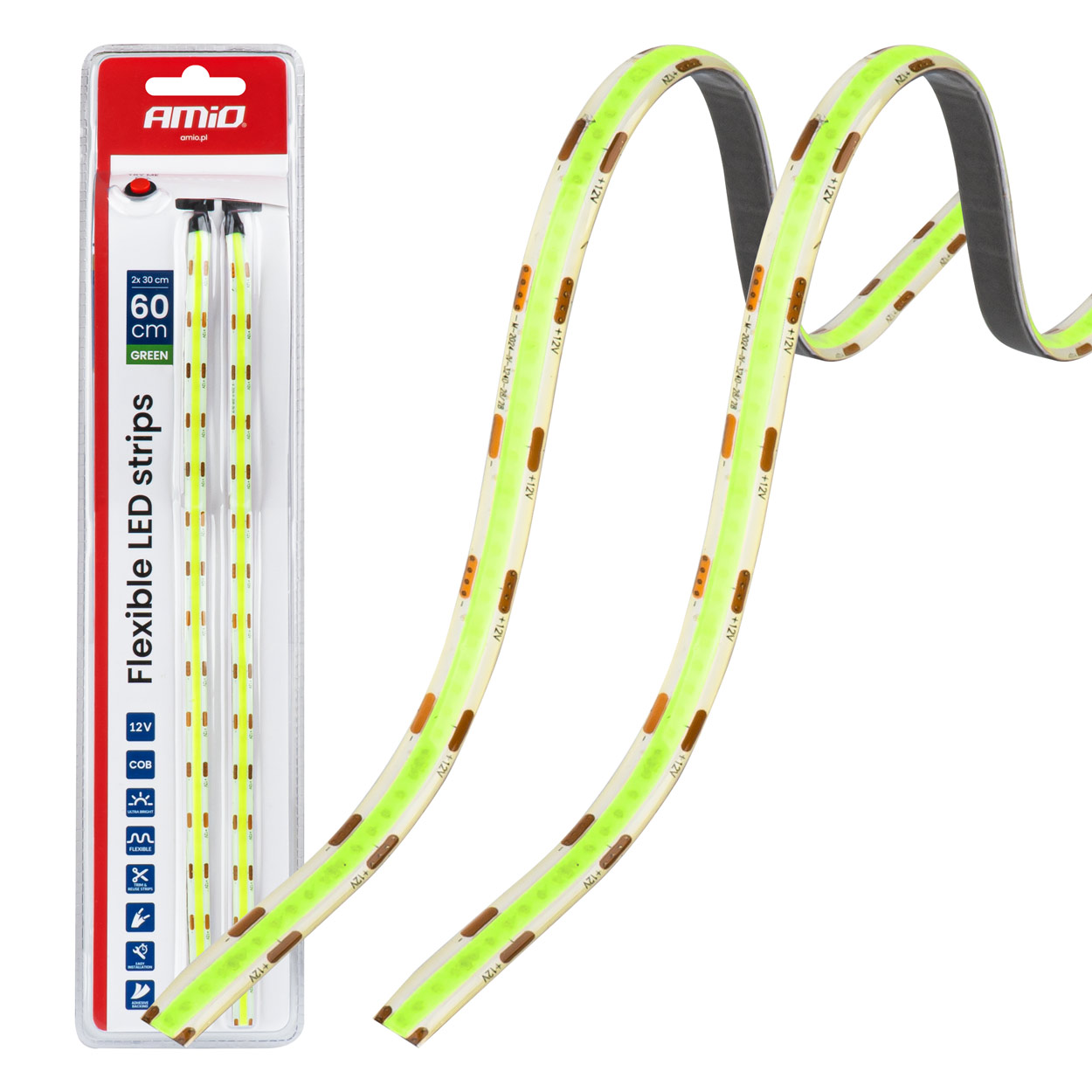 LED trakovi za avtomobile zeleni 2x30cm 12V AMiO-04573