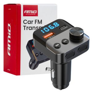 Avtomobilski FM oddajnik, 1x USB-A, 1x USB-C, 12V 24V, AMIO-04647