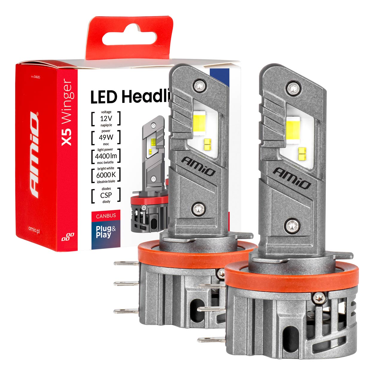 LED žarometi serije X5 WINGER H15 49W 6000K CANBUS AMIO-04685