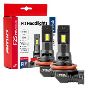 LED žarometi serije F25 Pro Black Full Canbus H8 H9 H11 H16 68W 12V 24V AMIO-04721